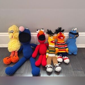 VINTAGE 1978 HANDMADE Sesame Street Crochet Plush Stuffed Animal Set Toddler